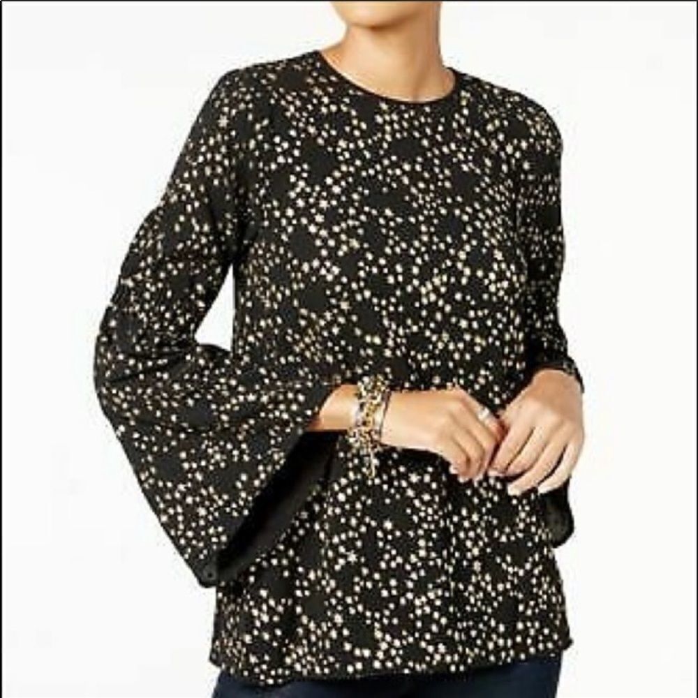 Michael Kors black glitter stars bell sleeve top S
